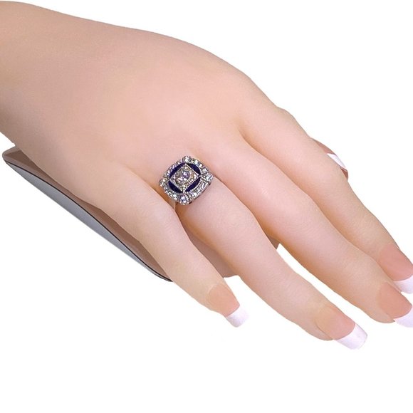 Sapphire Blue Spinel & Synthetic Diamond Estate Inspired Ring - Size 6, 7 or 8 - Picture 7 of 10